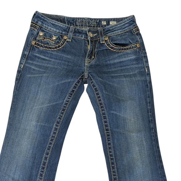 Miss Me JD1047B Boot Cut Jeans Embellished Back Pockets Women's 27 White Stitch - Picture 3 of 10